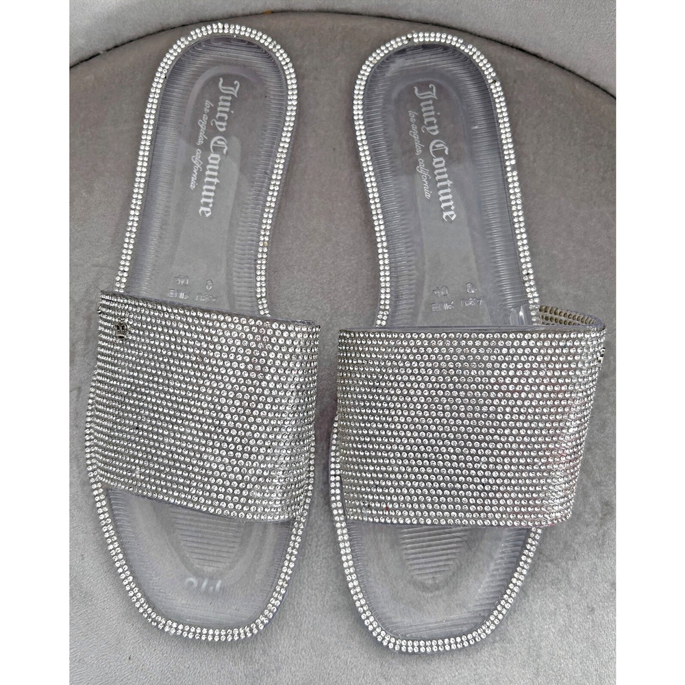 NEW! Juicy Couture Harmonia Clear Jelly Sandals Slides w/ Rhinestones, Size 9 - Picture 2 of 5